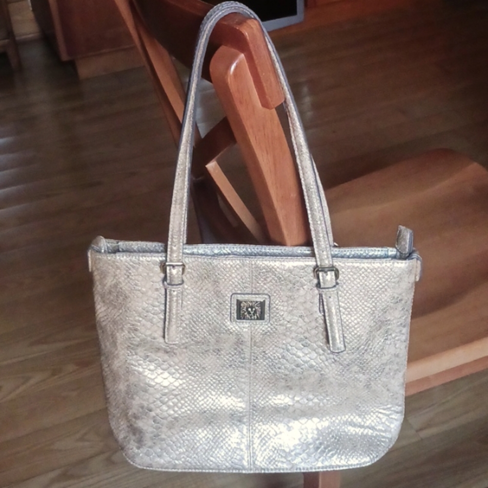 Ann Klein NWOT Faux Snakeskin Bright Gold Tote